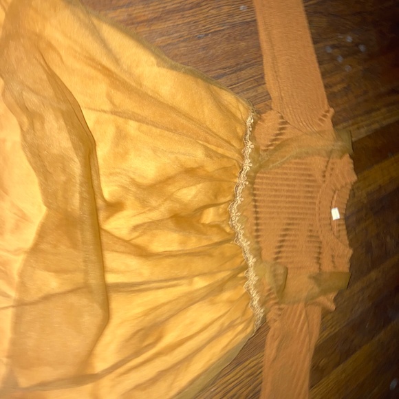 Girls 7/8 Last Leaf Fall Dress Golden Yellow Honey Dress Sheer Ribbed - Picture 8 of 14